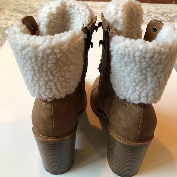 Nine West, Brown Faux Leather, Sherpa Trim, Zipper&Lace-up, Ankle Boot, Sz: 10M - Picture 5 of 11